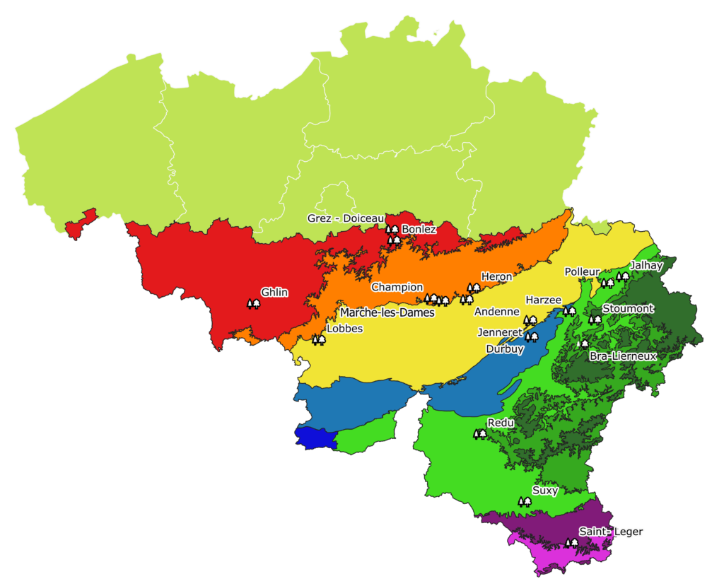Carte de la Wallonie avec les parcelles en Itinéraires innovants
